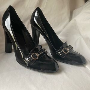 Authenticated Patent Black Dior Loafer Heels